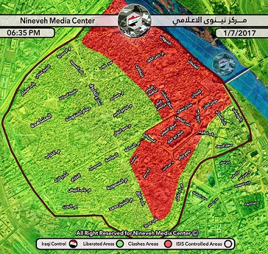 Musul son durum harita: 2 Temmuz 2017