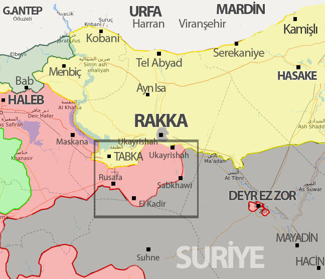 Suriye Rakka son durum harita (22 Temmuz 2016)