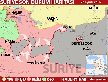 Suriye son durum harita 22 Ağustos 2017 