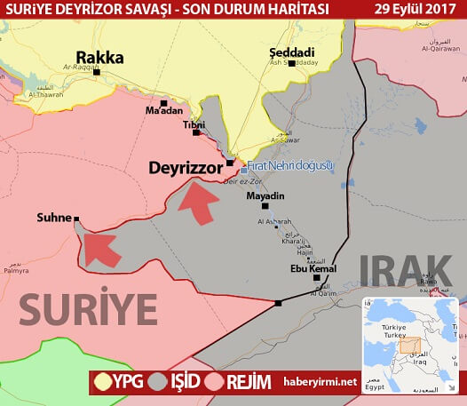 Suriye harita: IŞİD saldırı hattı. /Suhne hattı 29 Eylül 2017