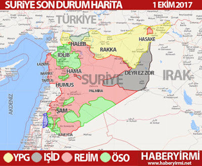 Suriye son durum haritası 1 Ekim 2017 