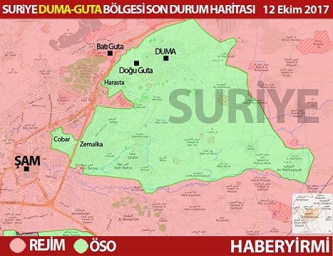 Harita: Suriye başkent Şam. Duma ilçesi ve Batı ve Doğu Guta bölgeleri