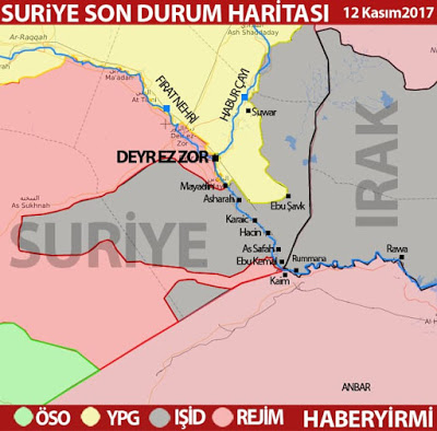 Irak ve Suriye IŞİD son durum haritası 12 Kasım 2017