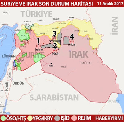 Irak ve Suriye'de son durum haritası 11 Aralık 2017 / HABERYİRMİ