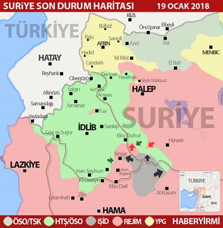 Suriye Hama, İdlib, Halep bölgesi son durum haritası/19 Ocak 2018 - HARİTA: Haberyirmi.net