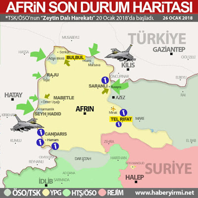 Afrin 26 Ocak 2018 harita zeytin dali, afrin operasyonu