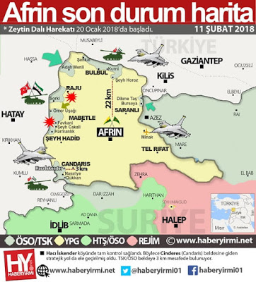 Afrin Son durum harita. 11-Şubat 2018