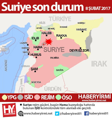 Suriye IŞİD Hama son durum harita 8 Şubat 2018