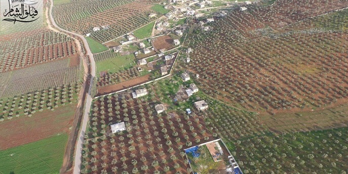 Afrin son durum harita. Cinderes güneydoğusunda, 3 km güneyindeki Kilah köyü.