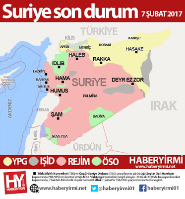 Suriye son durum harita 7 Şubat 2018. Haberyirmi