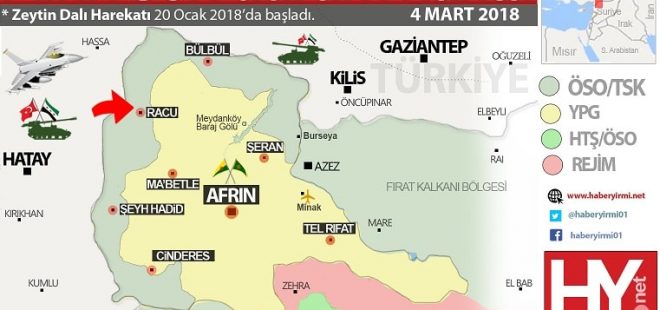 Afrin son durum haritası. 4 Mart 2018.