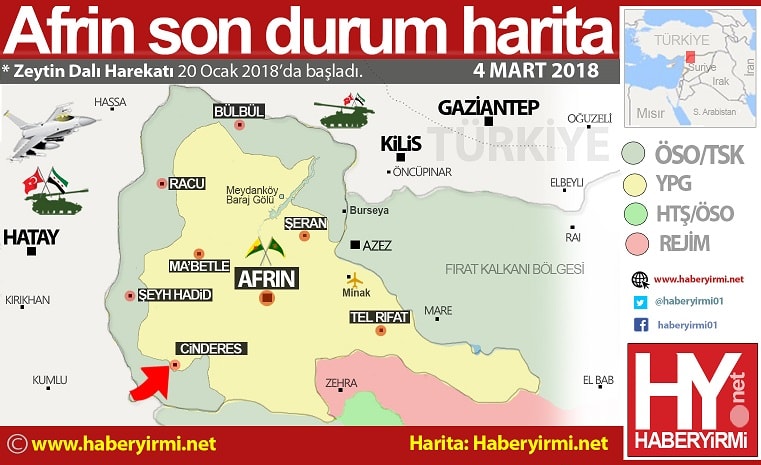 Afrin son durum harita. 