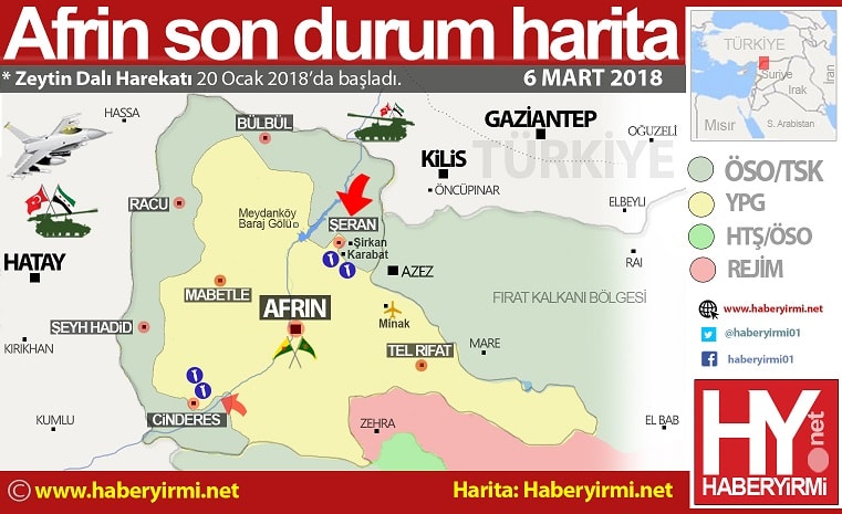 Afrin son durum harita (6 Mart 2018)