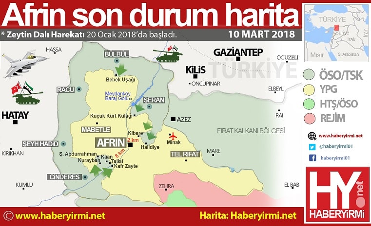 Afrin son durum harita 10 Mart 2018