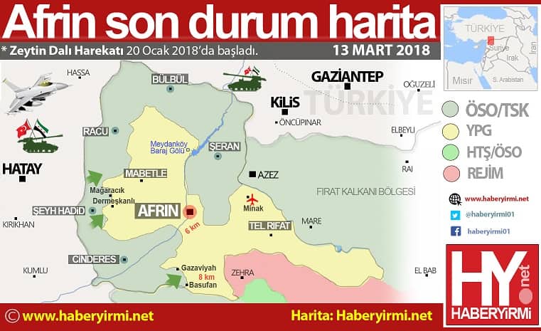 Afrin son durum harita 13 Mart 2018 