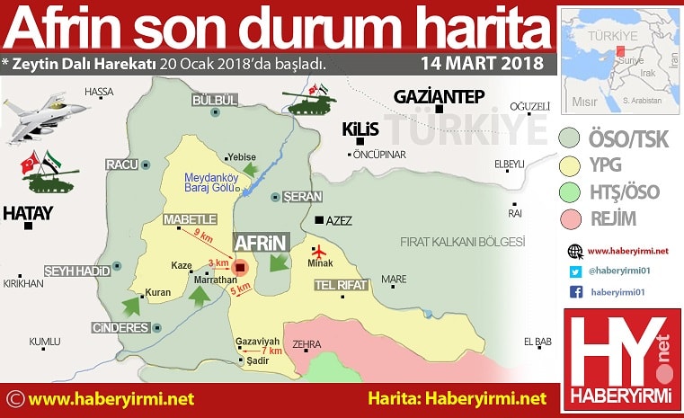 Afrin son durum harita 14 Mart 2018 