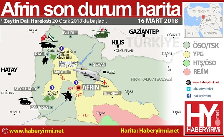 Afrin son durum harita 16 mart 2018