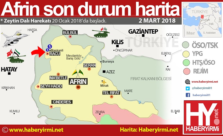 Afrin son durum harita 2 mart 2018