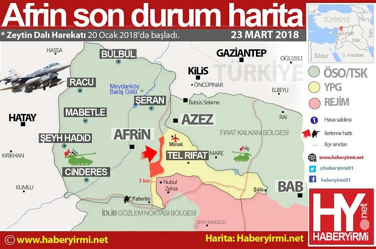 Afrin son durum harita 23 Mart 2018