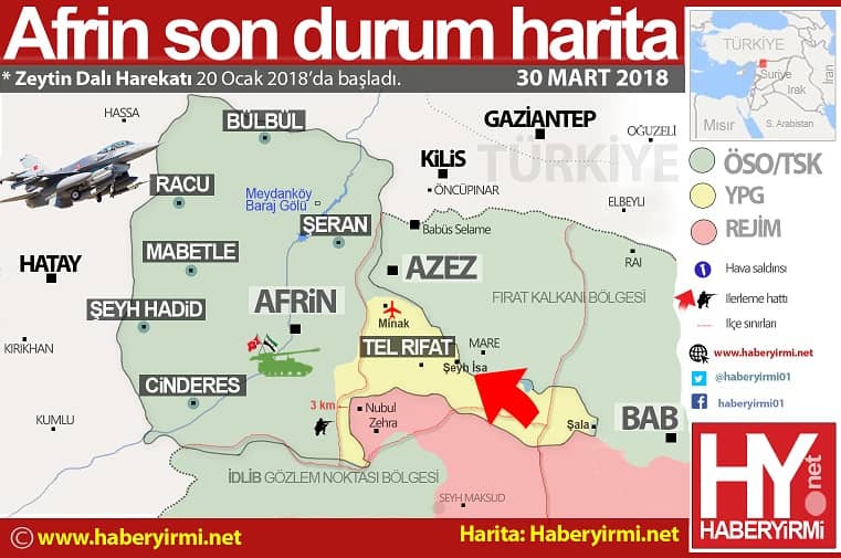 Afrin son durum harita 30 Mart 2018