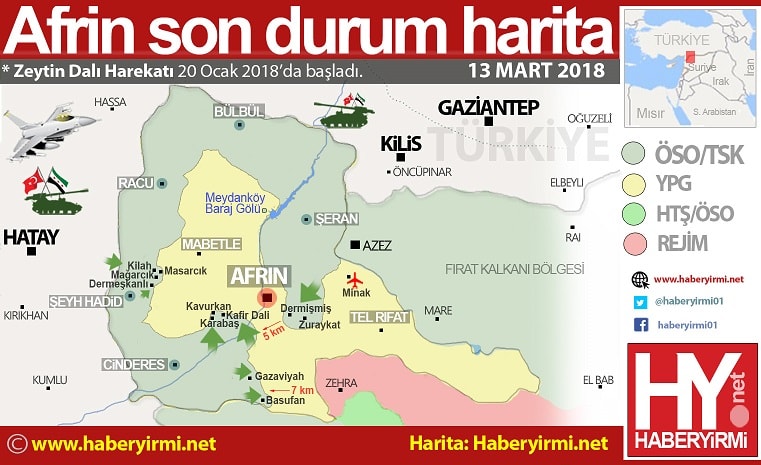 Afrin son durum son harita 13 Mart 2018