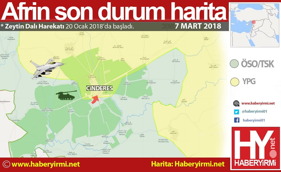 Cinderes son durum harita 7 Mart 2018